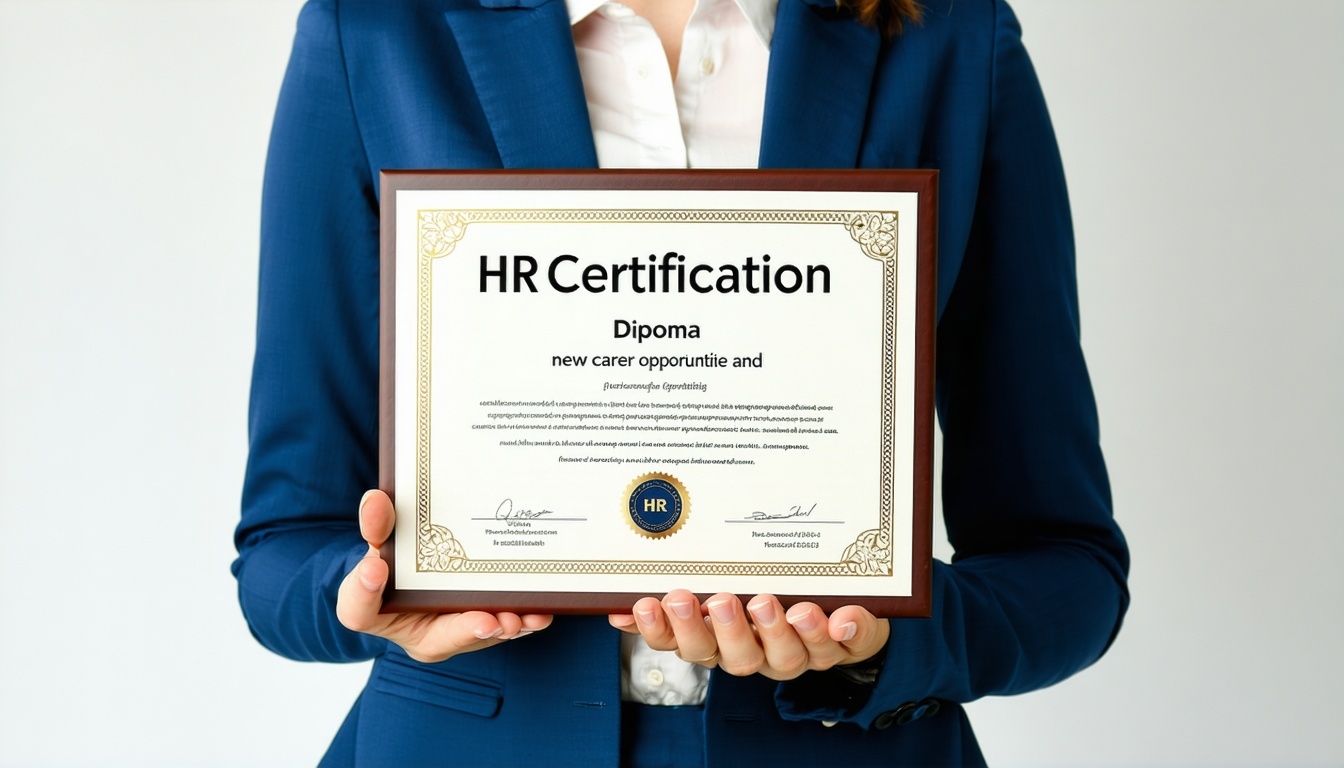 A professional holding an HR certification diploma